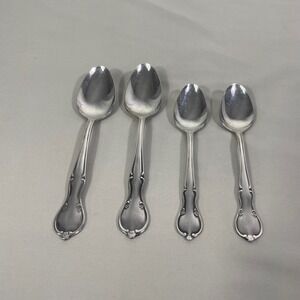 Vtg Montgomery Ward Stainless Spoons Flatware Floral Fiddle 2 Tsp 2 Soup Spoons